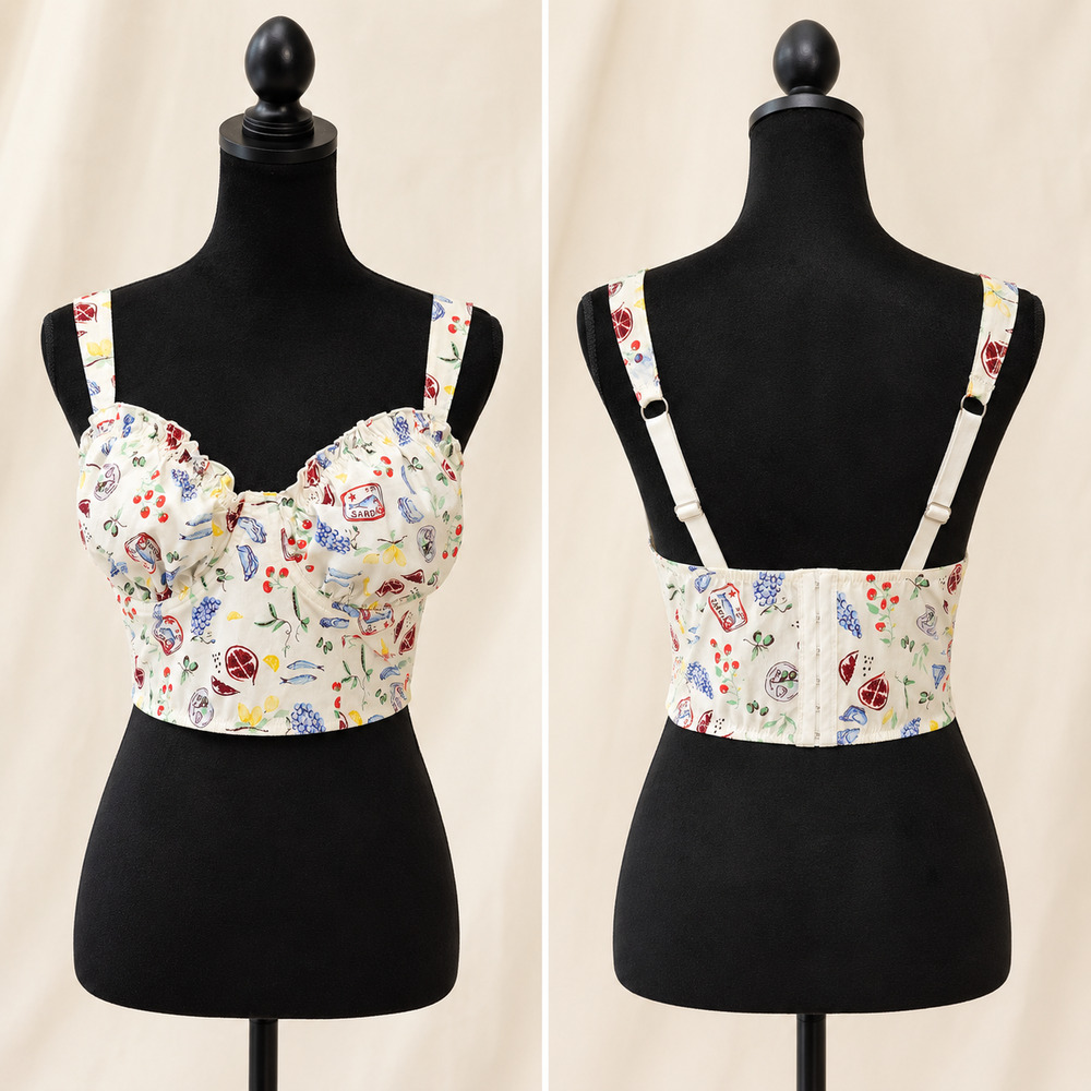 Closie NWT L Fruit Print Bustier Crop Top Cottagecore Coquette Summer Corset